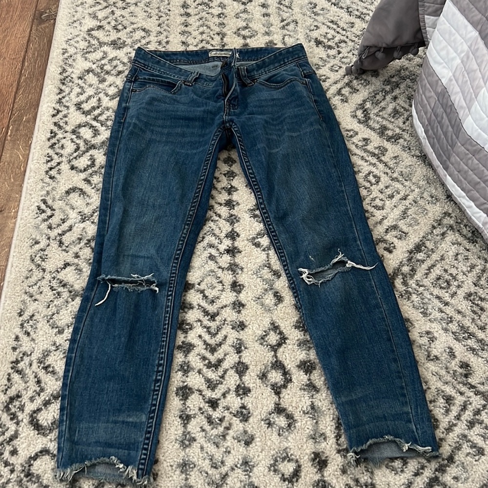 Free People mid rise frayed hem distressed skinny jeans